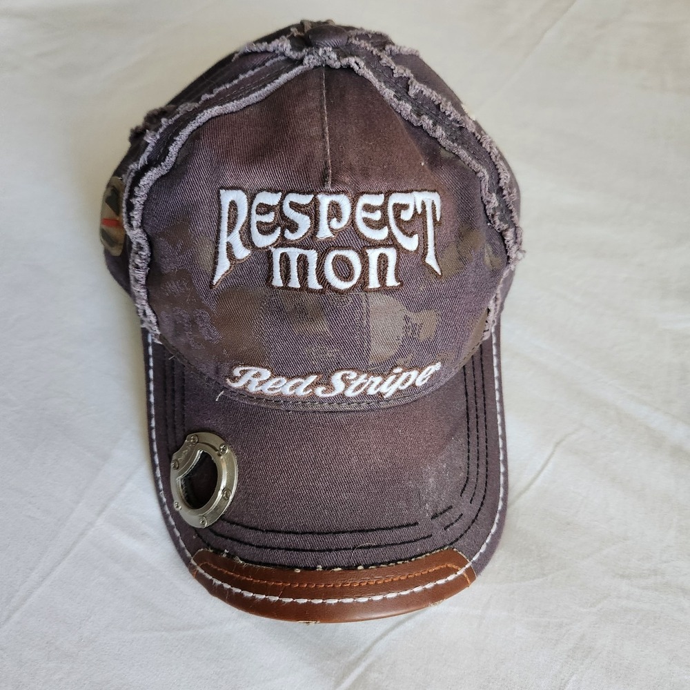 Vtg Red Stripe Beer Jamaica Distressed Adjust Hat Cap Bottle Opener Brown Flaws
